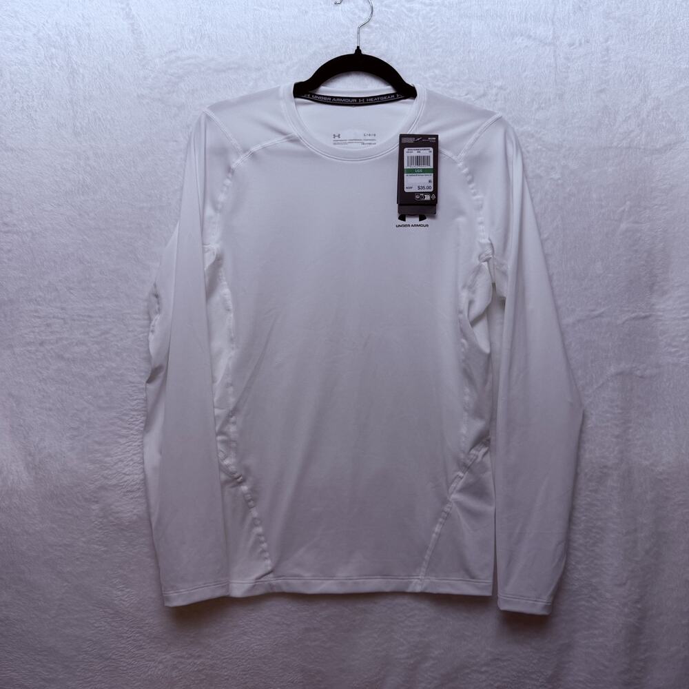 Under Armour HeatGear Compression Long Sleeve Shirt Mens Large White 1361524 NEW